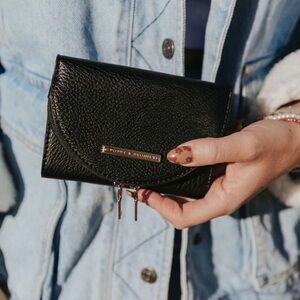 Brand New. Poppy & Peonies Black Pebbled Leather Wallet with Gold. Margaux.